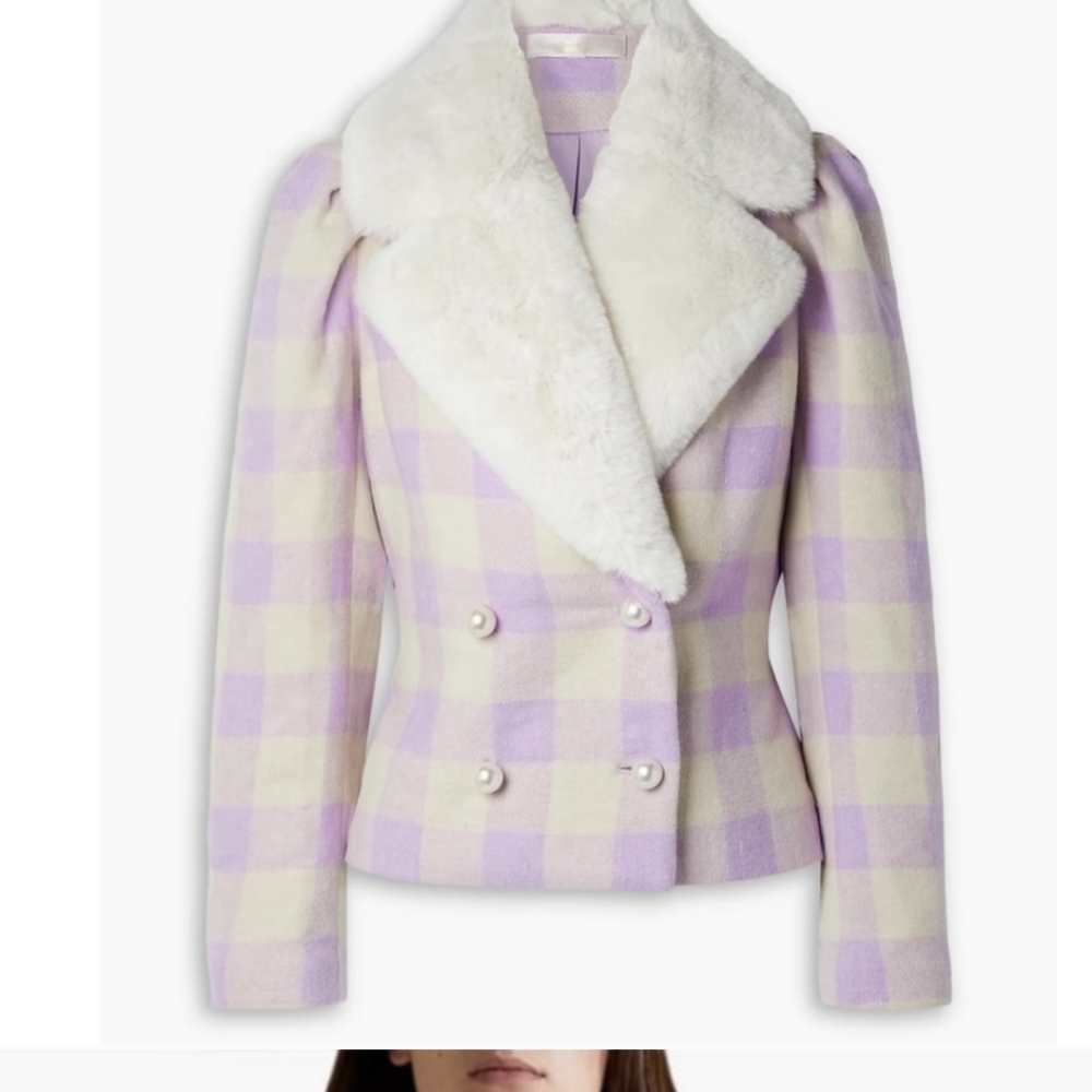 NWOT LOVESHACKFANCY Dumont Plaid Purple & White Checked Jacket